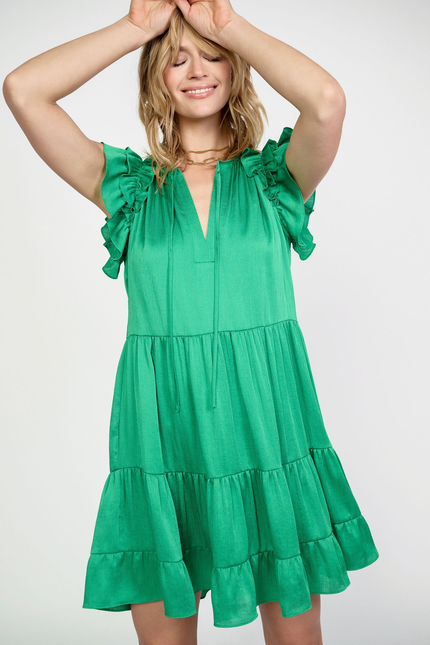 Emerald Flutter Sleeve Dress