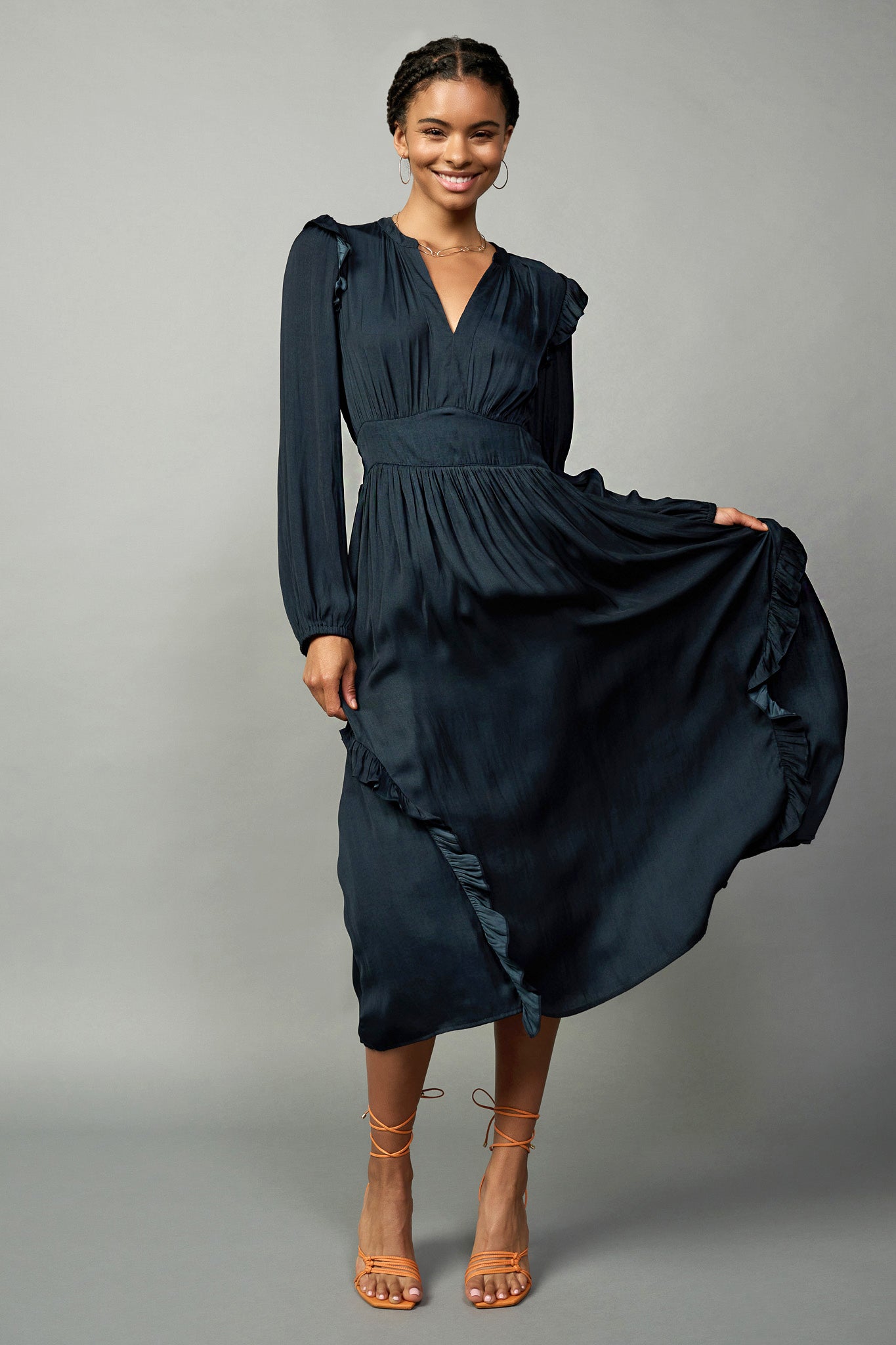 Emmaline Ruffle Trim Midi Dress