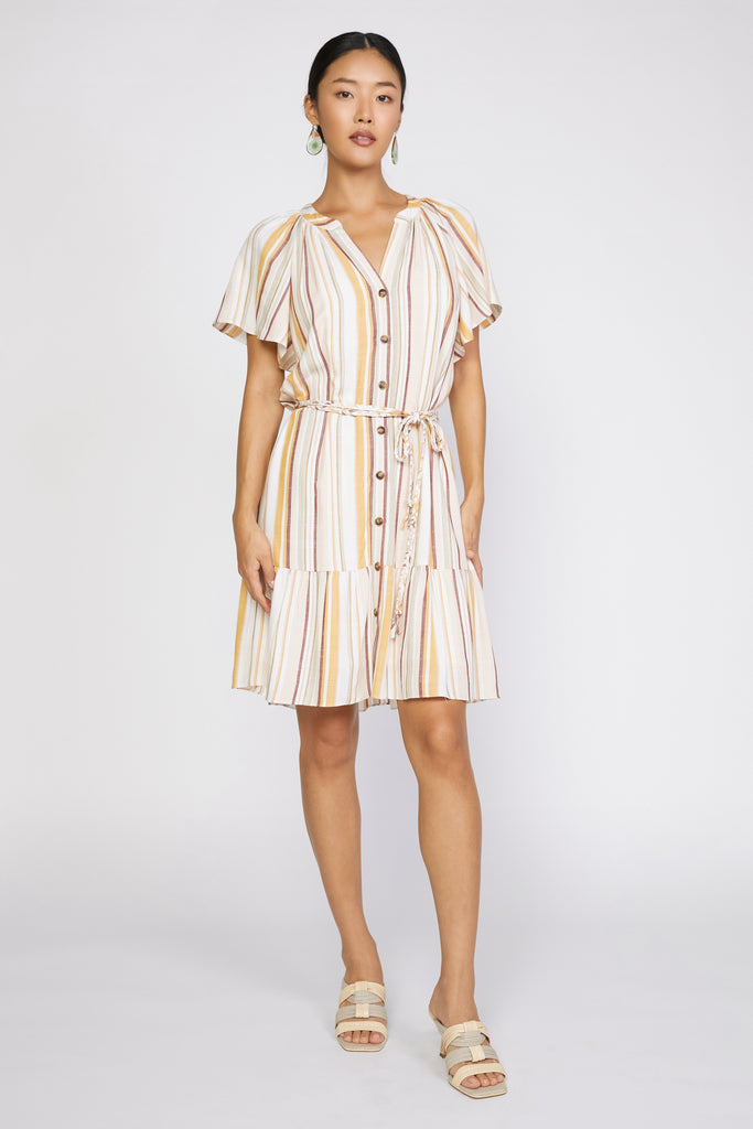 Striped Button Short Dress