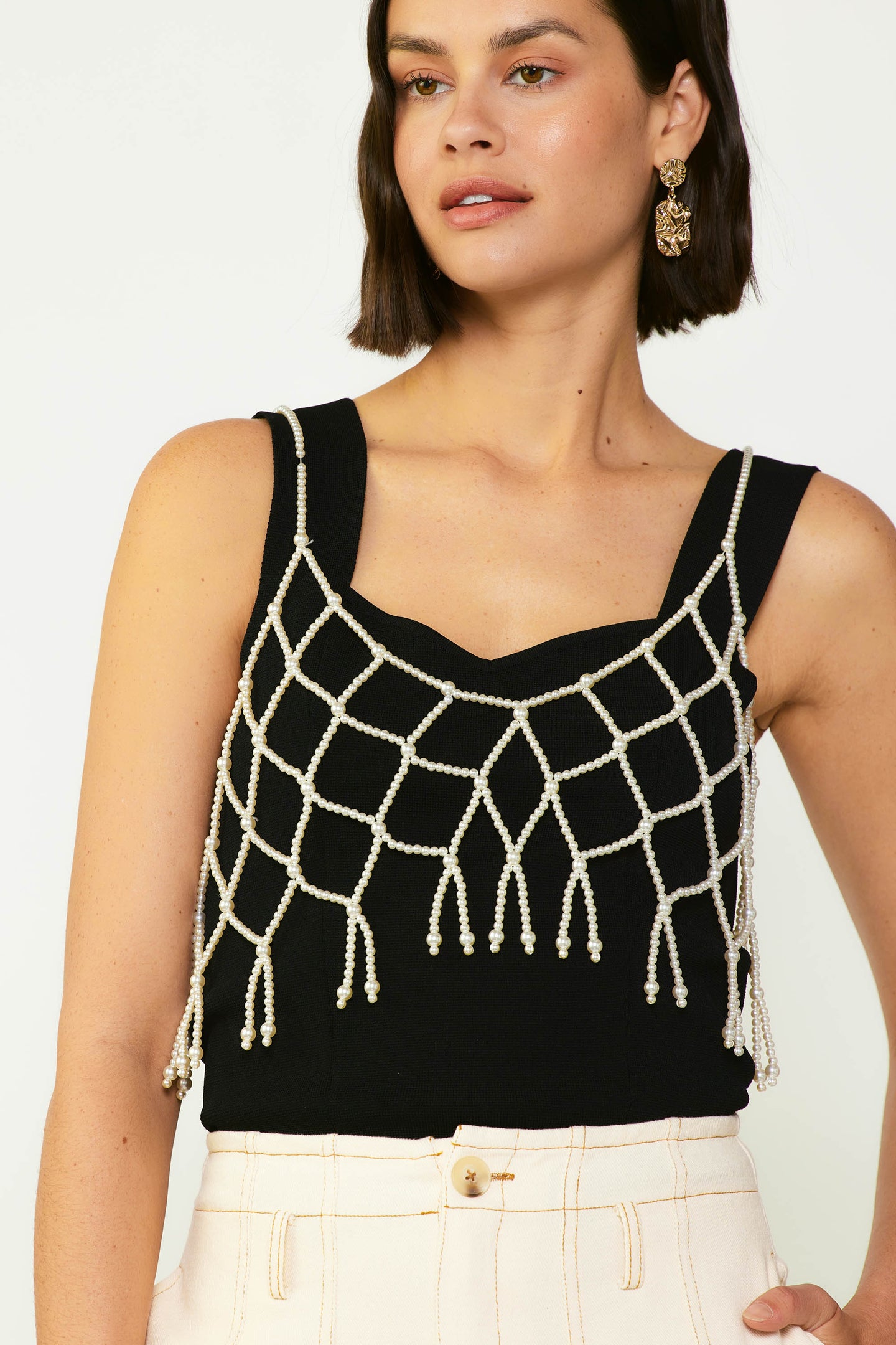 Beaded Cropped Cami Black
