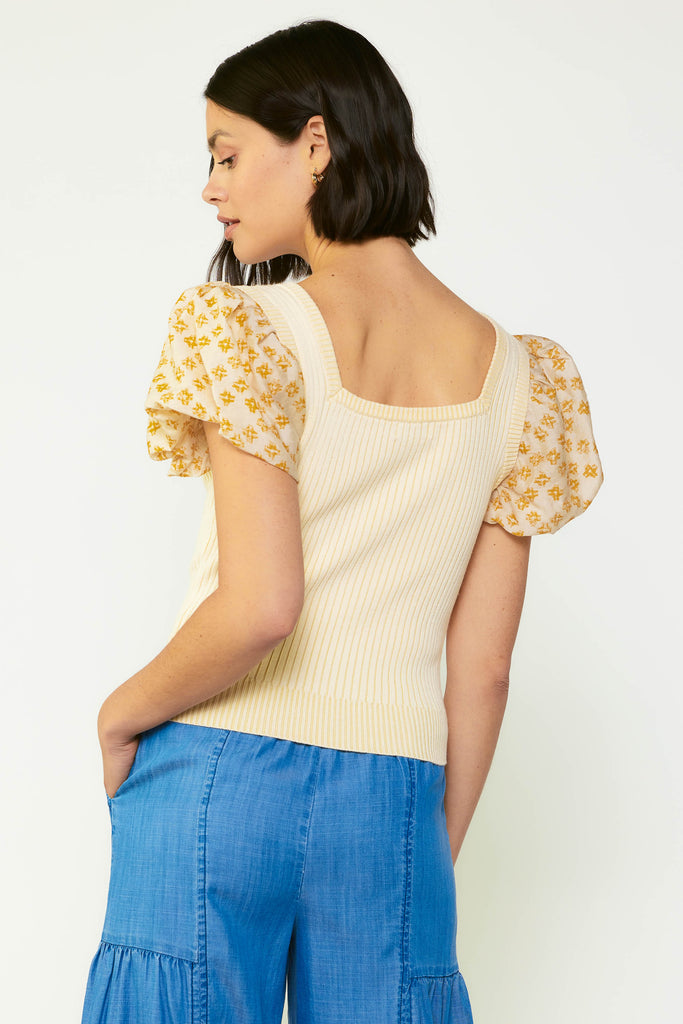 Constrast Puff Sleeve Sweater Top